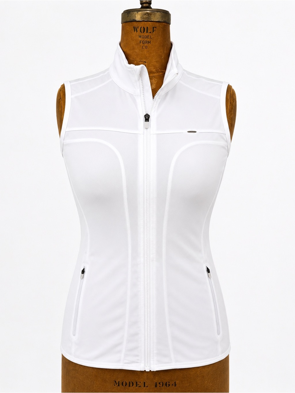 Small Fabletics White Zip-Up Athletic Vest with Stand Collar